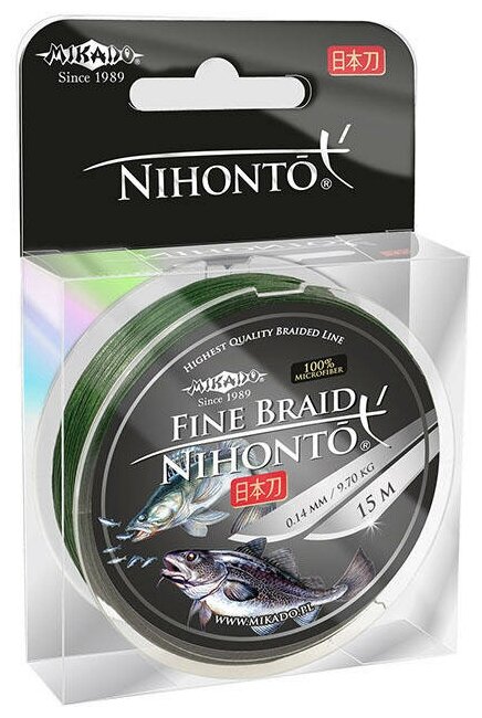 Плетеный шнур Mikado NIHONTO FINE BRAID 0,08 green (15 м) - 4.95 кг.