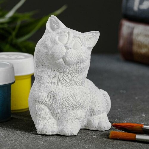 Фигура для раскраски Котик сидит 8х6х6см фигурка декоративная мишка гипс белый