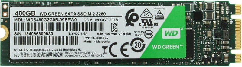 SSD накопитель WD Green 480Gb M.2 2280 SATA (WDS480G3G0B)