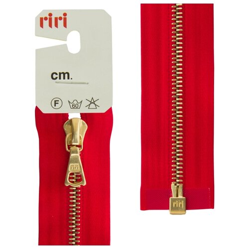 фото Молния металл, gold, разъёмная 1 замок, на атласной тесьме, 4 мм, 65 см, цвет 9426, ярко-красный riri