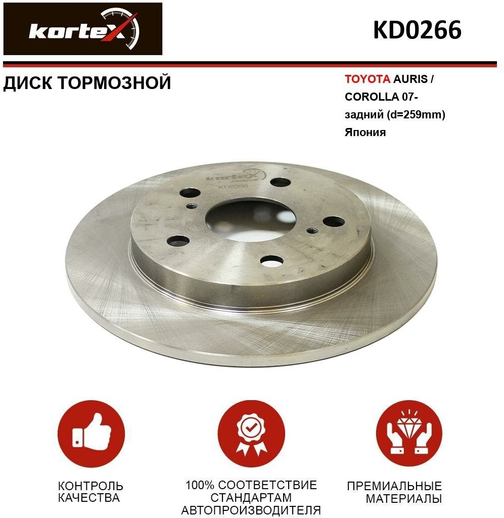 Тормозной диск Kortex для Toyota Auris / Corolla 07- задний(d-259mm)(Япония) OEM 4243102190, 4243112260, DF4811, KD0266