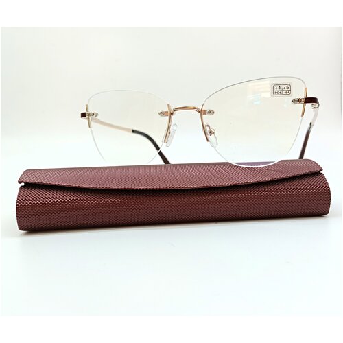 Готовые стильные очки от зрения Favarit безободковые цвет бордо + 2.00 с футляром