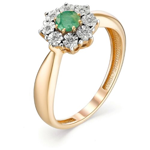 фото Алькор кольцо с изумрудом и бриллиантами из красного золота 13102-101, размер 18.5