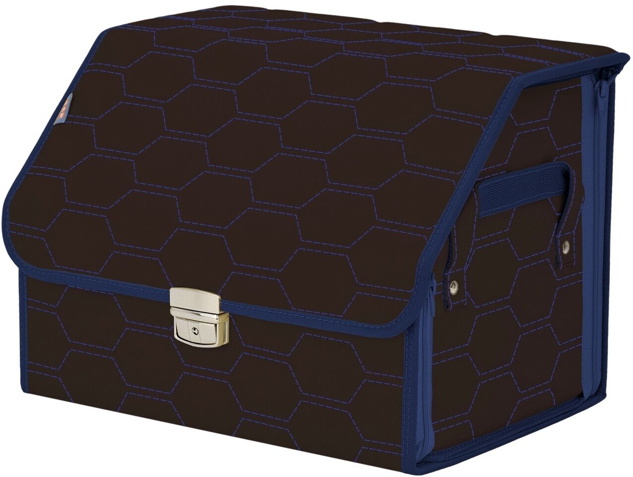 Органайзер-саквояж в багажник "Союз Премиум" (размер M). Цвет: коричневый с синей прострочкой Соты.