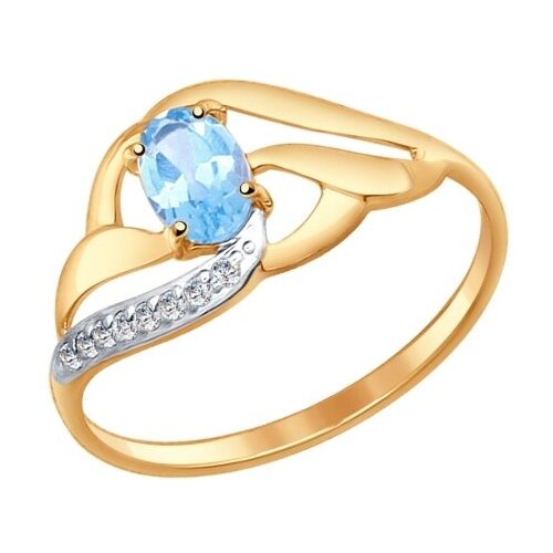 Кольцо из золота с голубым топазом и фианитами 714646 18