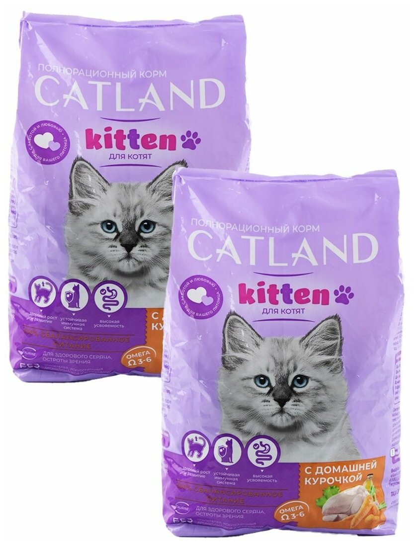 Сухой корм для котят Catland с домашней курочкой упаковка 2 шт х 350 г