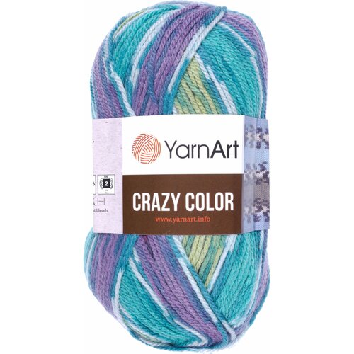 Пряжа Yarnart Crazy Color светло-изумруд-ежевика-салатовый-сиреневый (178), 75%акрил/25%шерсть, 260м, 100г, 2шт