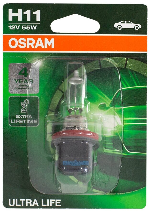 Лампа галогенная Osram H11 55W PGJ19-2 Ultra Life 12V, 64211ULTбл