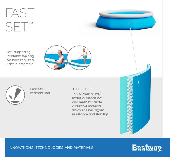 Бассейн надувной Bestway / Бэствэй Fast Set 305х76см, 3638 литров / для дачи - фотография № 13