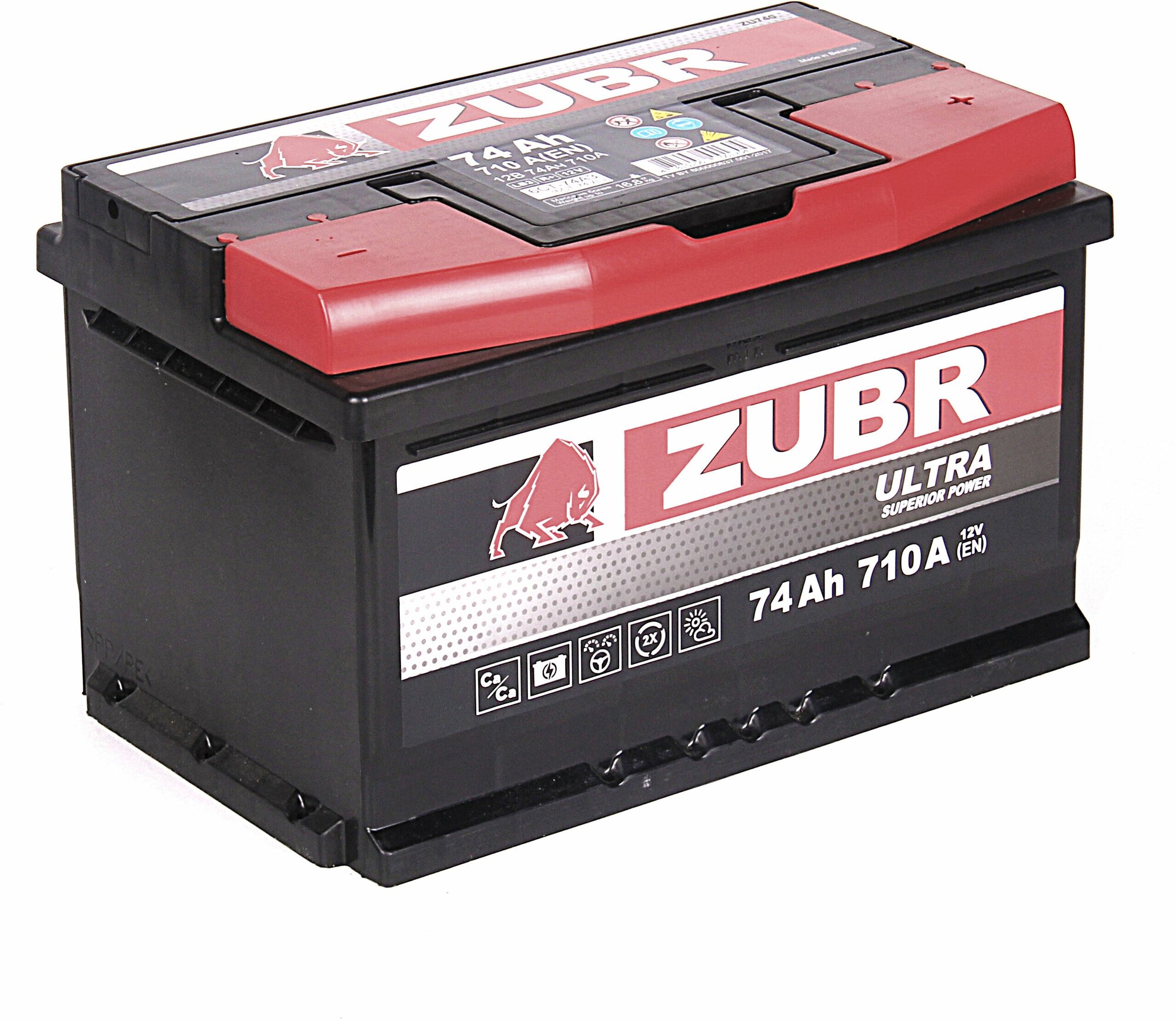 Аккумулятор ZUBR Ultra 74 Ач обратная полярность низкий