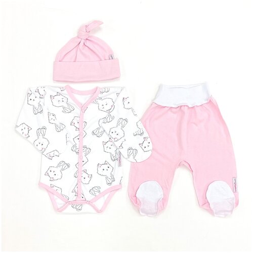 комплект одежды для новорожденного боди штанишки и шапочка размер 62 Комплект одежды СуперМаМкет, размер 62-68, белый, розовый
