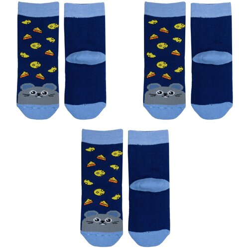 Комплект из 3 пар детских махровых носков Красная ветка с-653, синие с голубым, размер 12-14