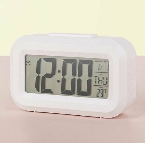 Часы настольные электронные с функцией будильника DOL-2108 / термометр / календарь. цвет белый.