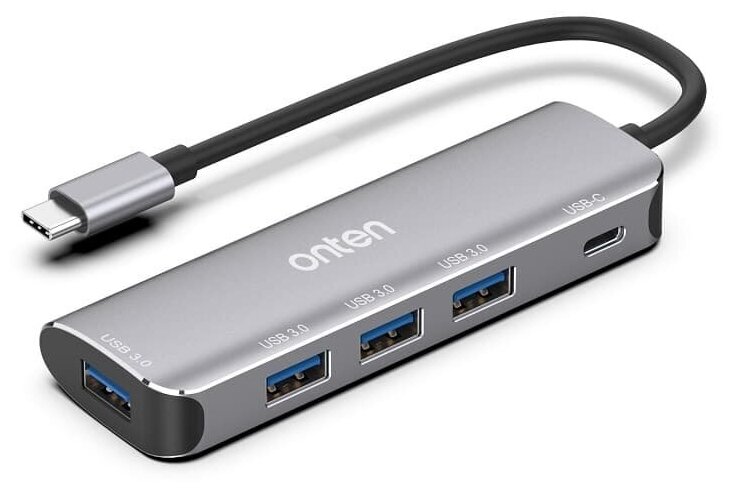 Разветвитель адаптер переходник концентратор Type-C USB-C HUB Хаб 4 порта USB 3.0+PD Onten OTN-95116S серый