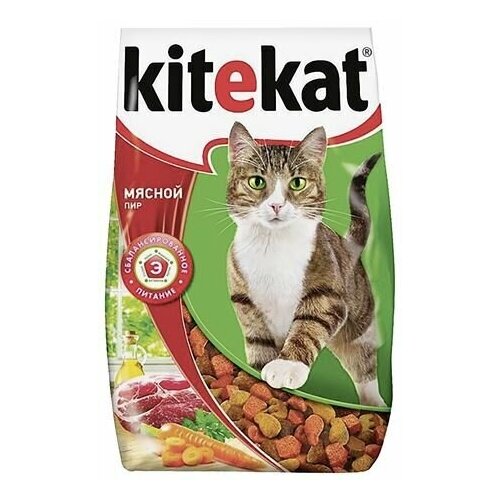 Корм сухой полнорационный Kitekat для взрослых кошек Мясной Пир 1,9кг, 2 упаковки