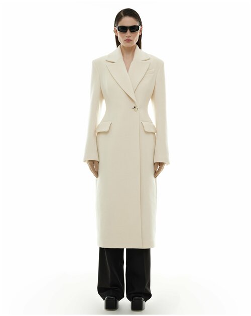Пальто  Sorelle демисезонное, силуэт прилегающий, средней длины, размер L, бежевый, белый
