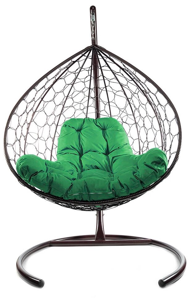 Подвесное кресло из ротанга "XL" коричневое с зелёной подушкой M-Group