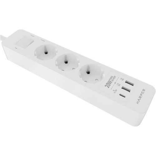 Сетевой фильтр HARPER UCH-440 White PD3.0 3р/5м/2xUSB/Type-C/220-250V 50Hz