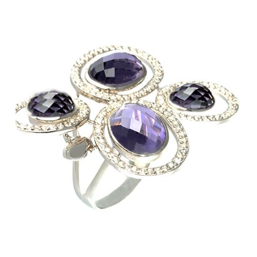 фото Element47 кольцо из серебра 925 пробы с обсидианом и кубическим цирконием smr054_fob_002_wg, размер 17.25