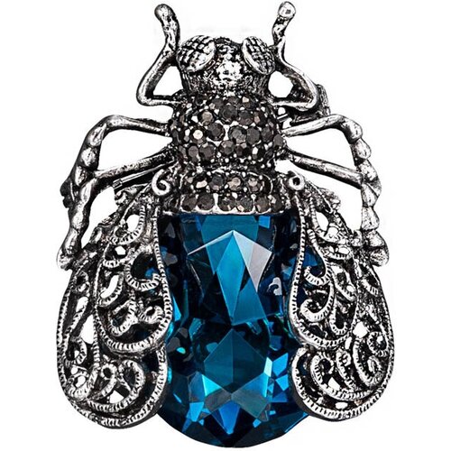 Брошь OTOKODESIGN, искусственный камень, серебряный, синий брошь бижутерная птичка замок булавка синий 52471