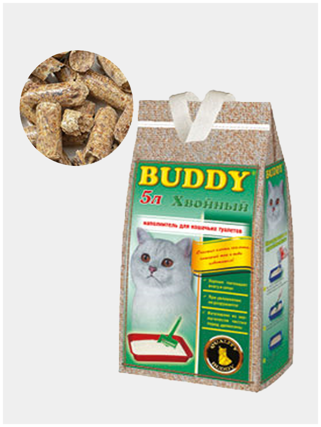 Наполнитель для кошачьих туалетов BUDDY Хвойный, впитывающий древесный 5 литров - фотография № 2