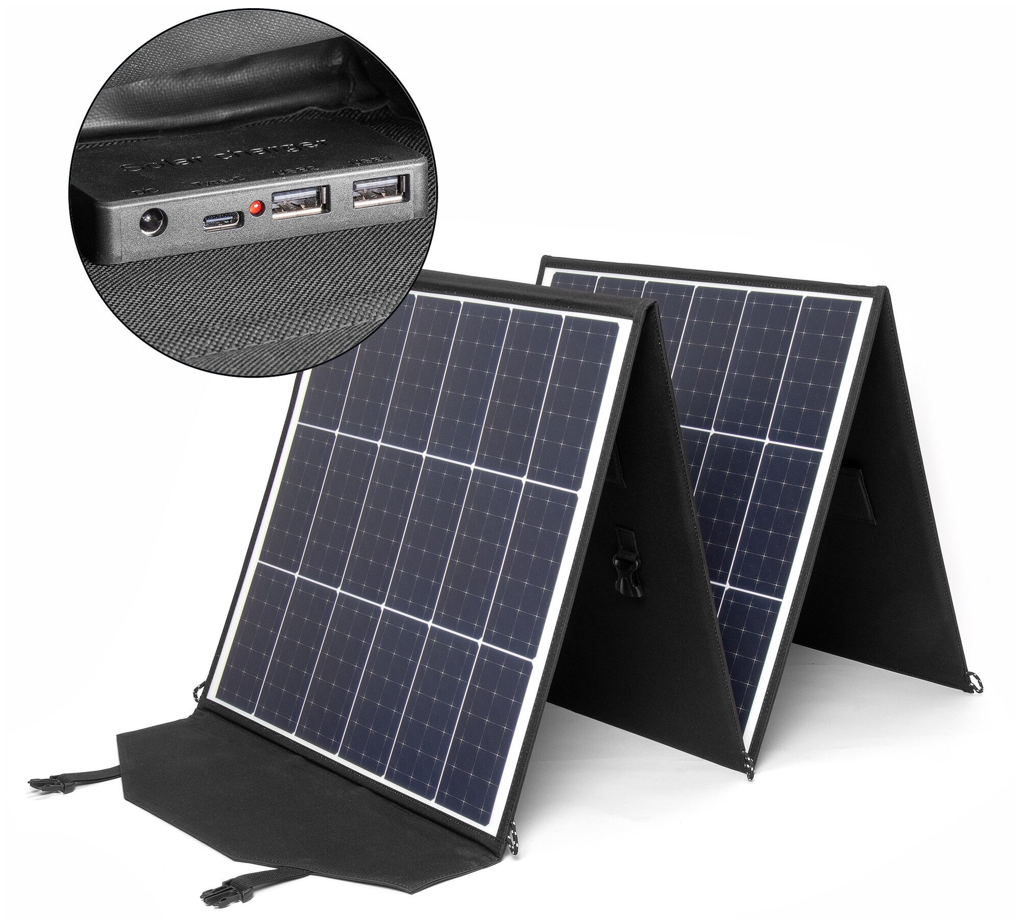 Солнечная батарея TOP-SOLAR-200 200W 18V DC, Type-C PD 60W, 2 USB, влагозащищенная, складная на 4 секции