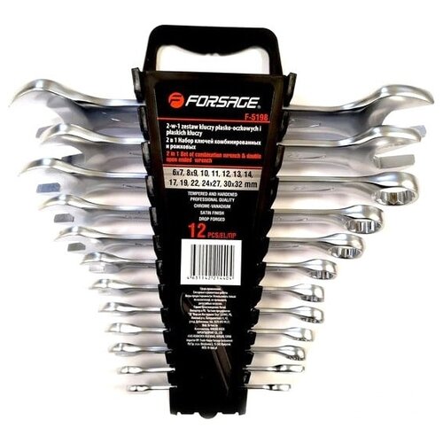 Набор инструментов Forsage F-5198, 12 предм., серебристый набор комбинированных и рожковых ключей 16 предметов f 5199