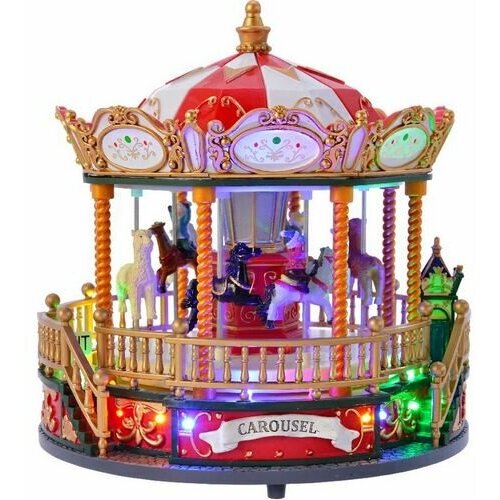 Светодинамическая миниатюра карусель - зимний карнавал с цветными LED-огнями, динамикой и музыкой, полистоун, 23x23x24 см, Kaemingk (Lumineo) 481510