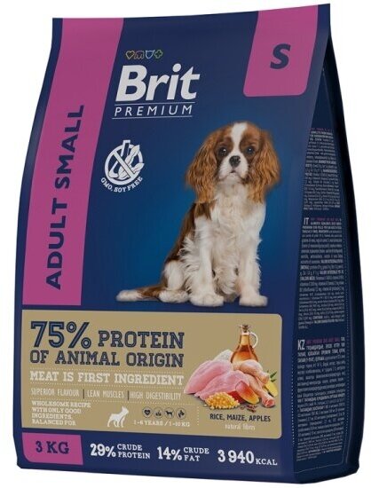 Корм Brit Premium Dog Adult Small с курицей для взрослых собак мелких пород (1–10 кг) 3 кг