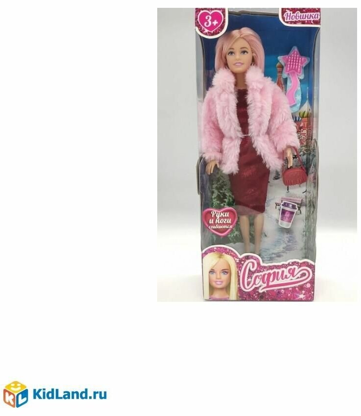 315372 Кукла 29 см София сингл, в розовой шубе, сумочка, расческа в комплекте карапуз