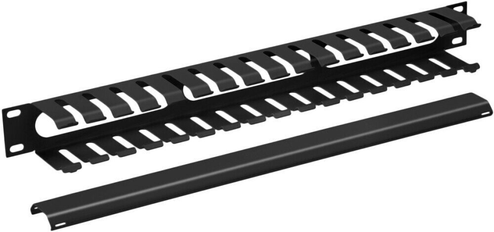 Органайзер кабельный 19" 1U с крышкой, металлический (черный) Cabeus JB07-1U-BK