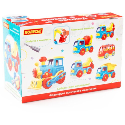 Конструктор-транспорт Полесье Автомобиль-экскаватор (34 элемента) (в коробке) 84835 деревянный экскаватор транспорт игра для детей