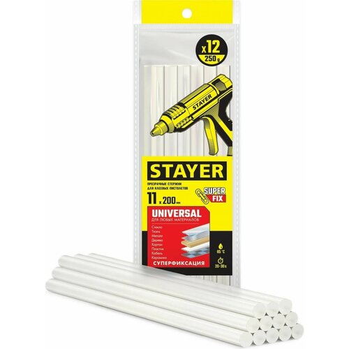 STAYER Universal, 11 х 200 мм, 12 шт, прозрачные, универсальные клеевые стержни Professional (06821-12)