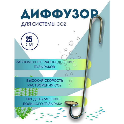 Диффузор (распылитель) 25см для системы CO2 из нержавеющей стали аквариумный резервуар co2 диффузор реактор углекислого газа с керамическим диском 2 всасывающих приспособления