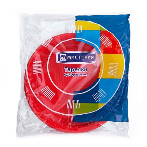фото Набор тарелок одноразовых, красные, 12 штук (диаметр 21 см) мистерия