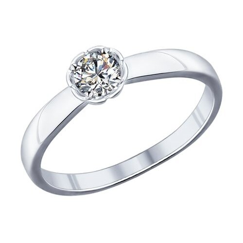 Кольцо помолвочное SOKOLOV, серебро, 925 проба, родирование, фианит, размер 18.5, белый помолвочное кольцо из серебра с фианитом 94011749 16