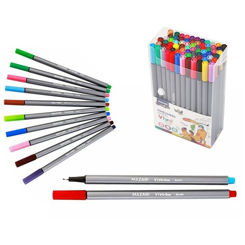 Набор капиллярных ручек Mazari Vivo Line 72 штуки 0.4 мм / капиллярная ручка / цветные ручки / линеры для рисования / рисунки линером / для скетчинга