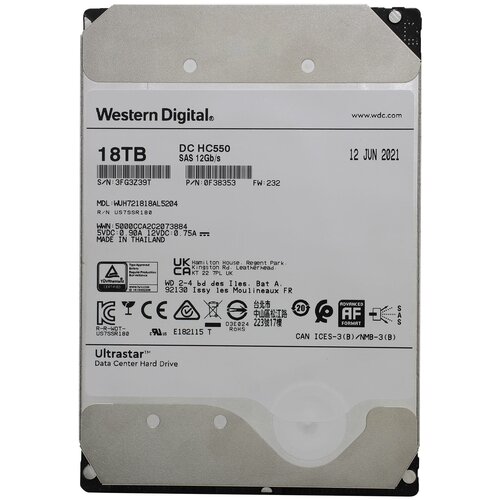 Western digital Жесткий диск 18TB WD Ultrastar DC HC550 жёсткий диск 18tb sata iii wd hgst ultrastar hc550 0f38459 0f38467 wuh721818ale6l4