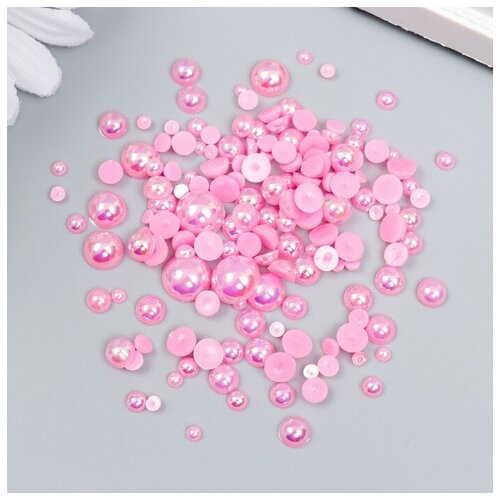 Декор для творчества пластик Половинки бусин Ярко-розовый перламутр d3-10мм набор 10 гр 74595 423₽