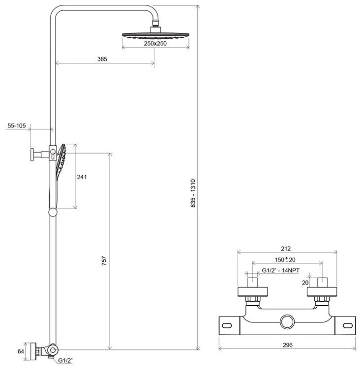 Termo 300 TE 093.00/150 X070099 Смеситель для душа (1/2", двухзахватный, термостат, картридж) Ravak - фото №5