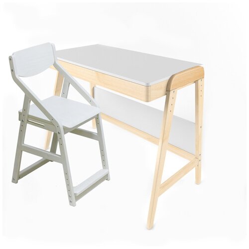 Детский растущий стол Вуди и стул Робин Wood (Комбо Белый/Белый)