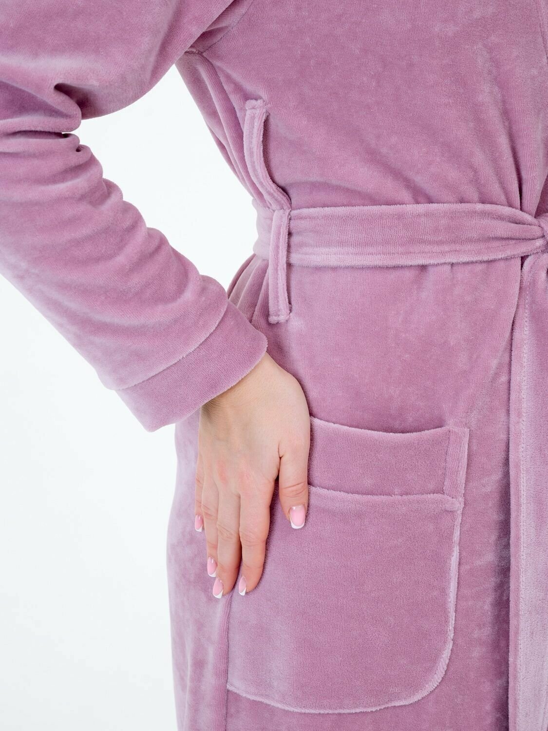 Женский велюровый халат с шалькой Росхалат, пастельно-лиловый. Размер 46-48 - фотография № 8