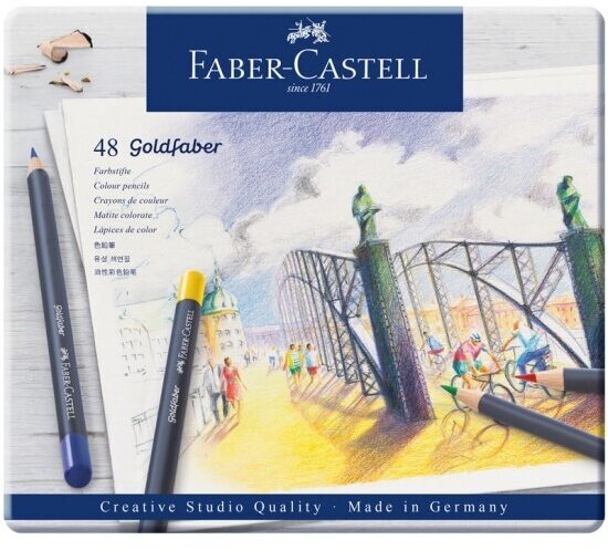 Карандаши цветные Faber-castell "Goldfaber" 48 цветов, круглые, заточен, метал. коробка