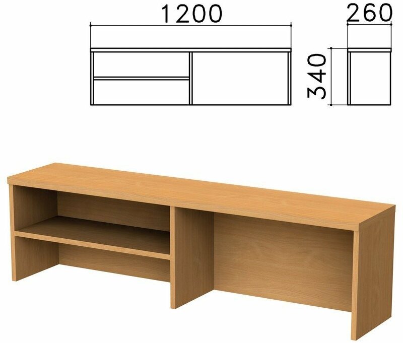 Надстройка для стола письменного "Монолит", 1200х260х340 мм, 1 полка, цвет бук бавария, НМ37.1