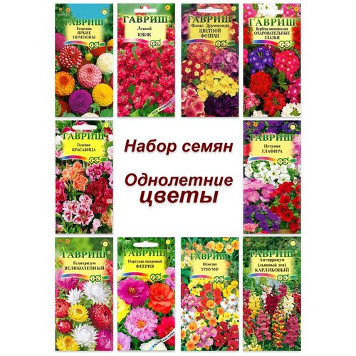 Набор семян, семена однолетних цветов, портулак, флокс, георгина, левой, петуния и др