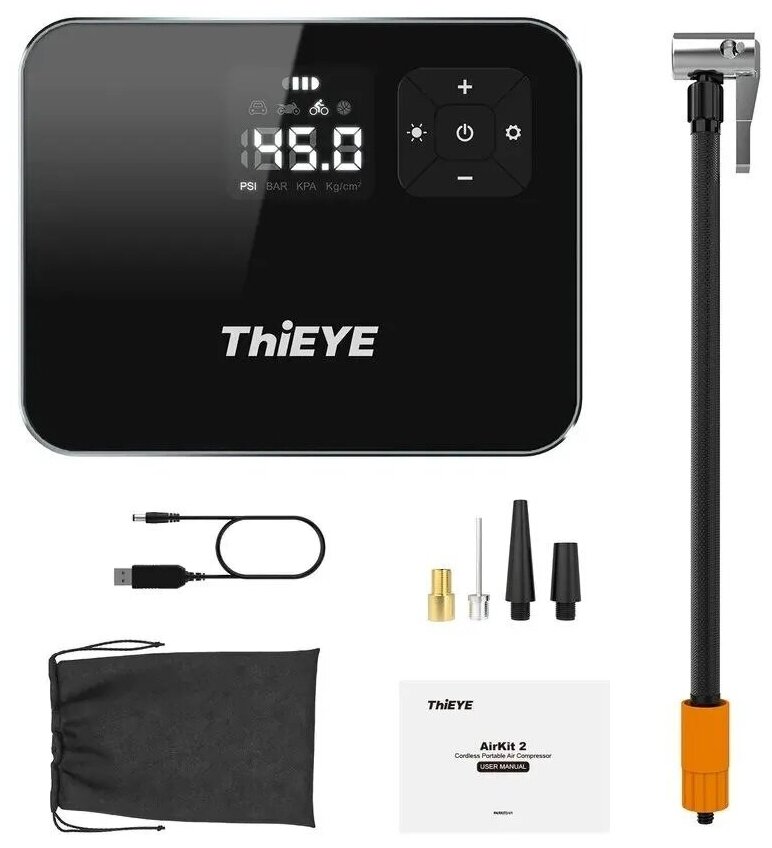 Портативный беспроводной насос для авто, AirKit 2 ThiEYE, Компрессор с фонариком, черный
