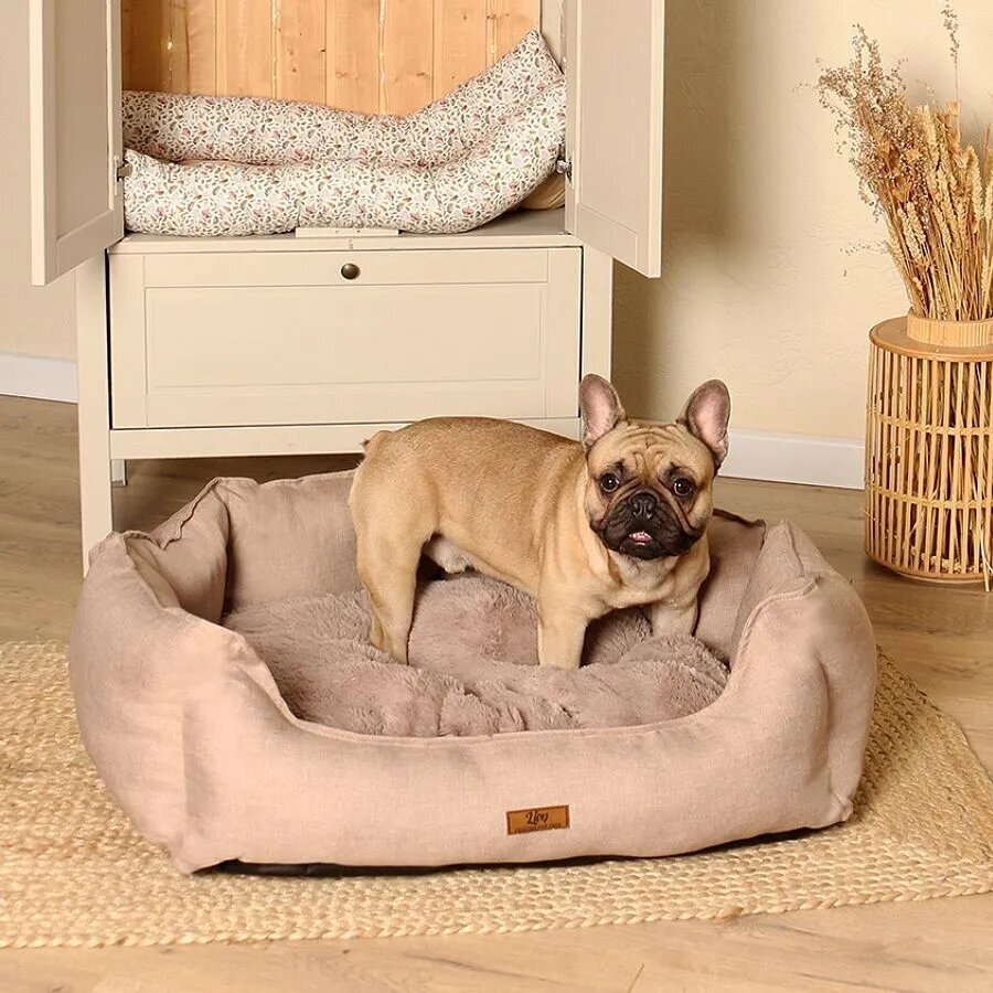 Лежанка для собаки и кошки, лежак для животных мелких и средних пород, со съемной подушкой, размер ( 60х50х20 ), рогожка - фотография № 3