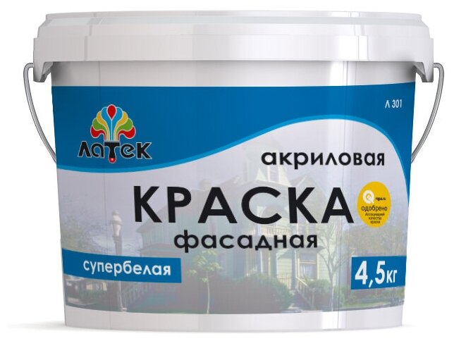 Краска акриловая фасадная латек Л301 45кг белая арт. 4607067846686