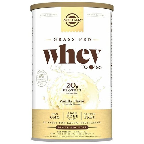 фото Solgar "порошок "белковая сыворотка вэй ту гоу со вкусом ванили" ("whey to go vanilla protein powder") (массой 338 г, 936 гс мерной ложкой 26 г)