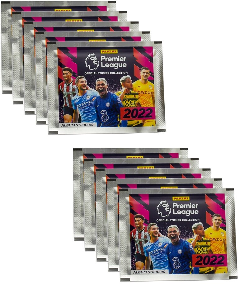 10 пакетиков наклеек Panini Premier League 2021-2022 (50 наклеек)